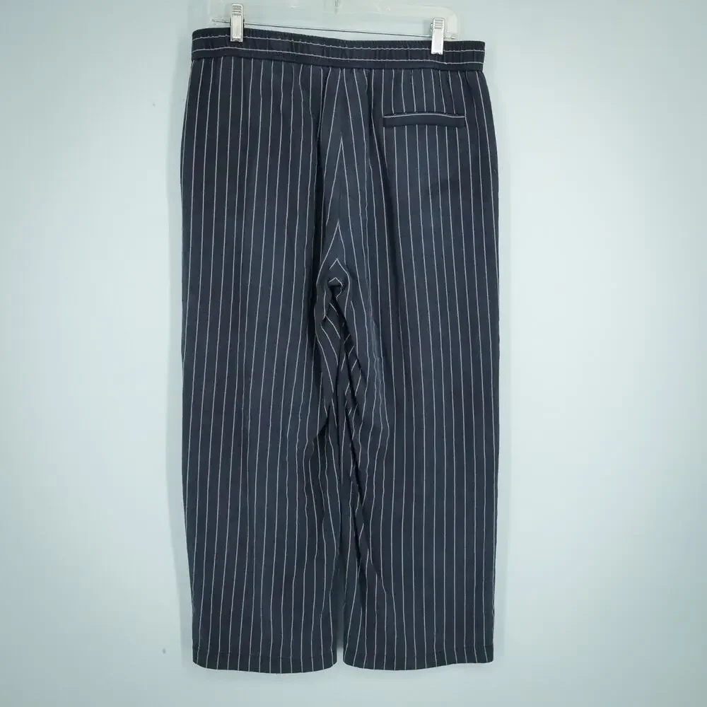 Eileen Fisher Size Small S Navy Blue Pinstripe Stripe Print Straight Leg Pants - Picture 4 of 7